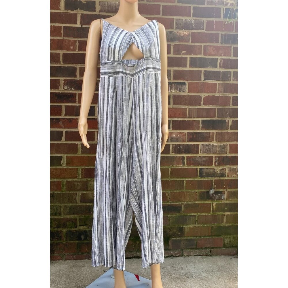Moon & Sky Women Sleeveless Jumpsuit Size M,Striped,Zipper,Wide Leg